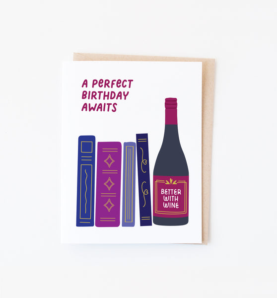 Perfect Birthday wine & books card