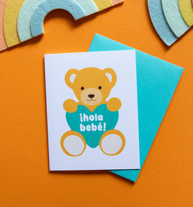 Hola Bebé Spanish teddy bear card