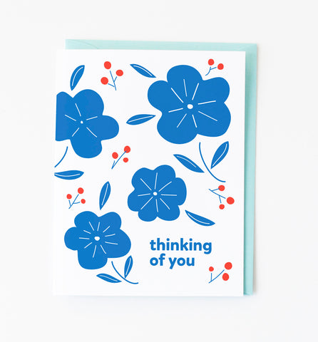 Blue Florals thinking of you greeting card